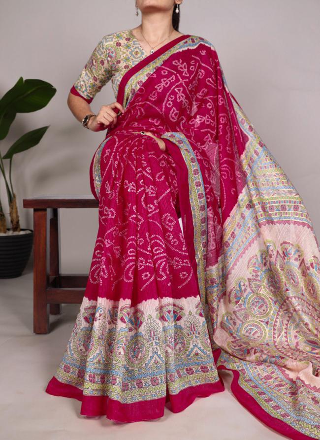 Silk Pink Daily Wear Printed Saree